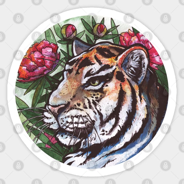 hand watercolour drawing "Tiger in flower" Sticker by LsK House